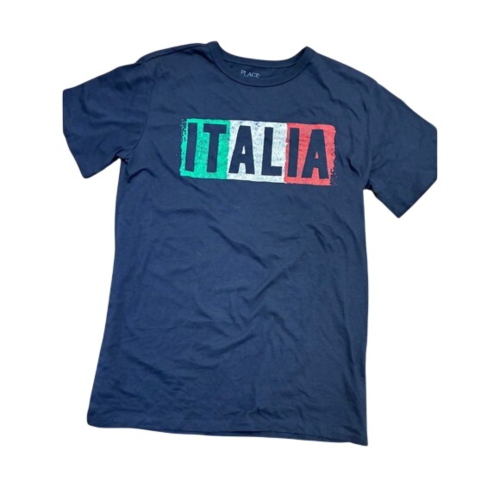 The Childrens Place Italia Graphic T-Shirt Navy Blue Distressed Flag XS